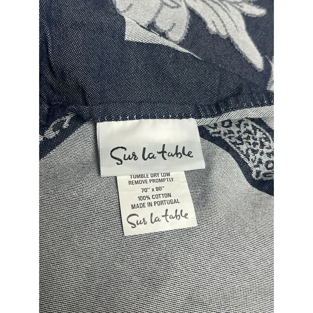 Sur La Table Jacquard Floral Tablecloth Indigo Blue 90 x 90
